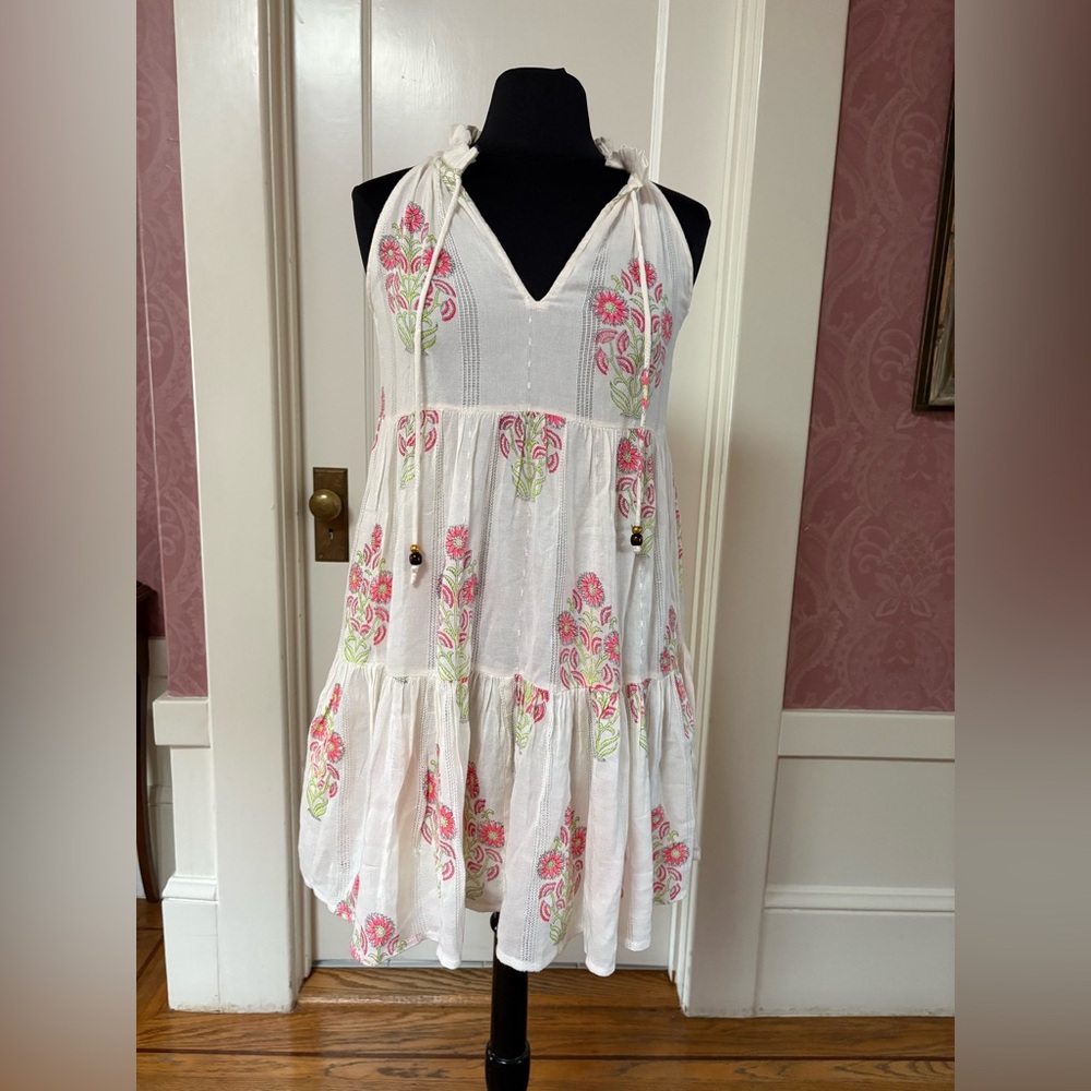 Oliphant Cream Dress with Pink Floral Details - Picture 2 of 13
